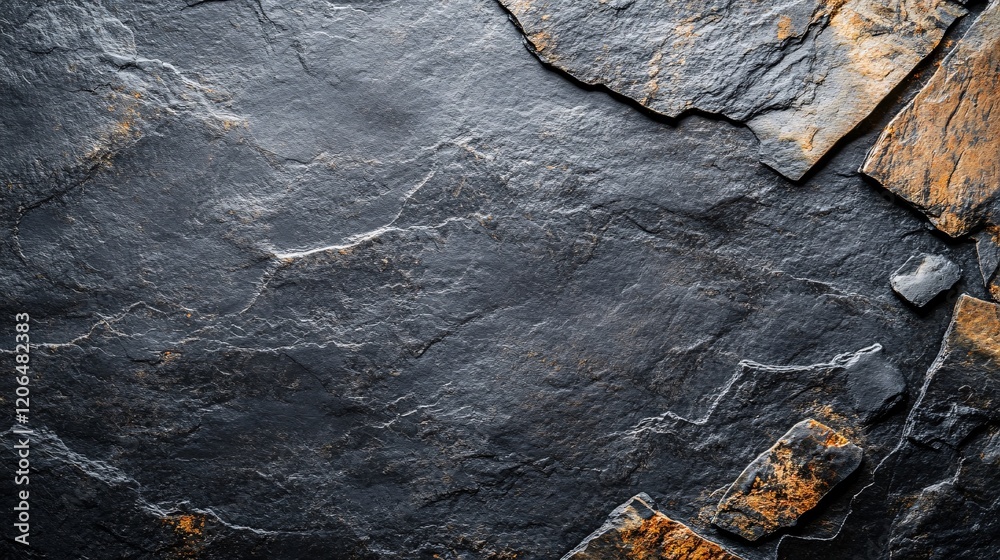 Poster Dark stone background showing rough surface texture with gold highlights