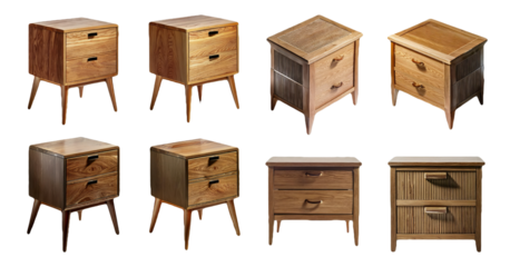 Wooden side tables in various styles isolated on transparent background