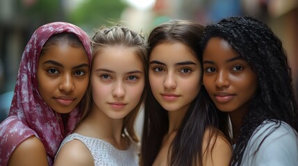 Fototapeta premium Diverse Teenagers Embrace Friendship and Unity