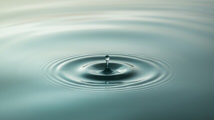 A serene close-up of a water droplet creating ripples in a calm pool, capturing the tranquil beauty of nature.