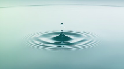 A close-up image of a water droplet falling into a calm body of water, creating concentric ripples and a serene, tranquil ambiance.