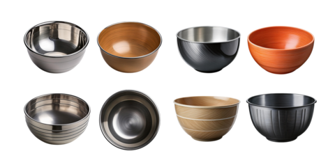 Stylish Collection of Unique Bowls on Transparent Background