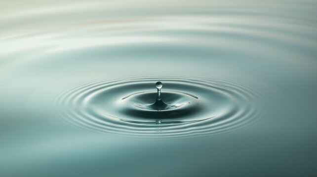A serene close-up of a water droplet creating ripples in a calm pool, capturing the tranquil beauty of nature.