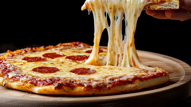 Pulling a slice of cheese pepperoni pizza