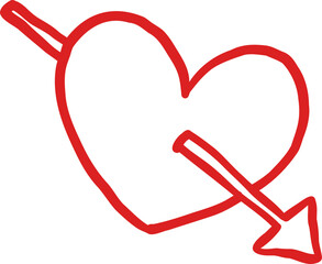 Valentine one Heart with arrow Hand Drawn Outline