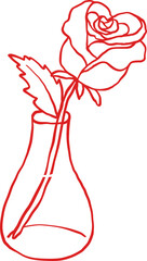 Retro Valentine Rose in Vase Hand Drawn Outline