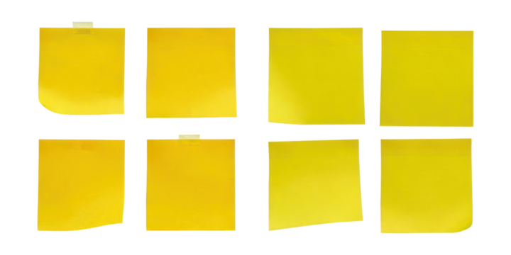 Colorful Yellow Sticky Notes,PNG set collection, isolated on transparent background