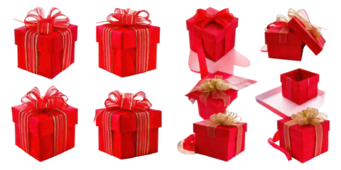 Red Gift Boxes with Ribbons for Celebrations,PNG set collection, isolated on transparent background