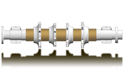 Centrifugal compressor rotor turbomachinery illustration showing a back-to-back barrel design multiples stages of impeller