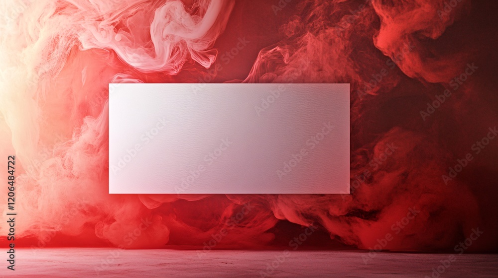 Poster White frame with copy space floating in red smoke