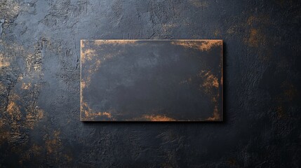 Black and copper rectangular metal plate on dark textured background