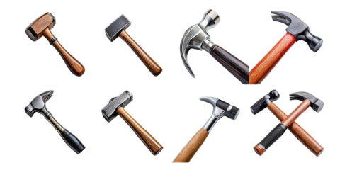 Variety of Hammers on Transparent Background
