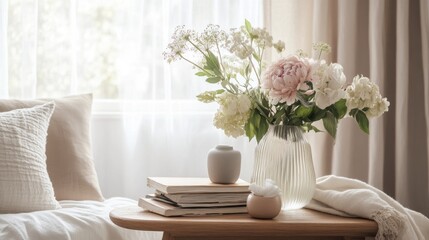 Naklejka premium Pastel Bouquet on a Wooden Table