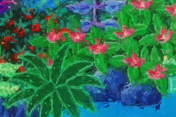 Obraz premium Various oil paintings, floral landscapes, chrysanthemums, marine creatures, tigers, and beauty