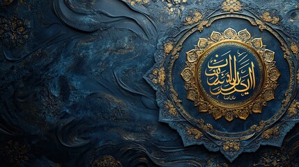Serene Gold Calligraphy on a Deep Blue Textured Background: An Elegant and Luxurious Design
