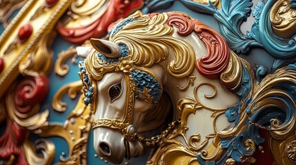 Ornate Carousel Horse Head Gilded Detailing