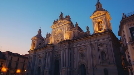Obraz premium Elegant Baroque Church Illuminated at Dusk