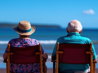 Elderly Couple Beach Relaxation: Coastal Serenity