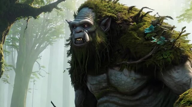 Enigmatic Moss Giant in Misty Forest