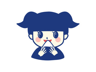 新米のおにぎりを食べる女の子