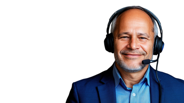Business Leader Wearing Suit Headphones Transparent Background