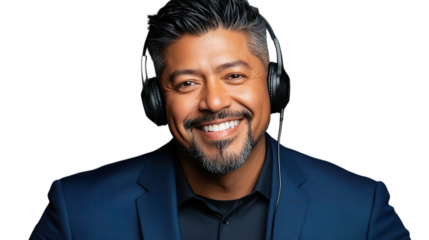 Happy Business Professional in Suit Headset Transparent Background