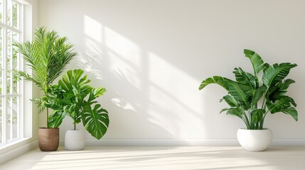Fototapeta premium Sunlit office space with greenery inviting design modern aesthetic eye-level perspective for a warm feel