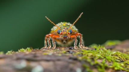 Fototapeta premium Vibrant Jewel Scarab Beetle on Mossy Log