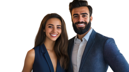 Professional Business Team Smiling Confidently in Office Setting Formal Attire