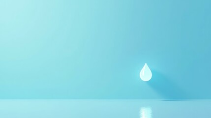 Single water droplet on a light blue background. Minimalist and serene.