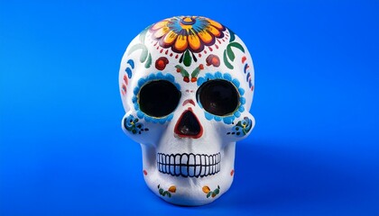 Mexican white skull isolated isolated on blue background