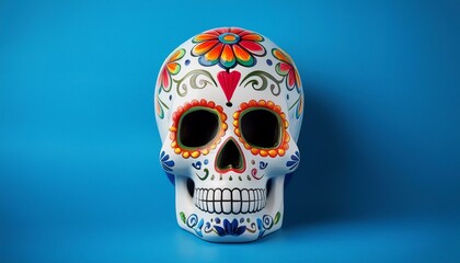 Mexican white skull isolated isolated on blue background