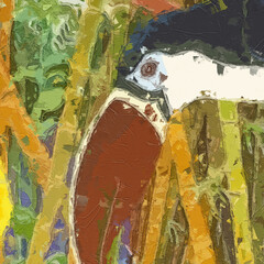 Various oil paintings, flowers, forests, tropical leaves, birds, giraffes, elephants, fish,...