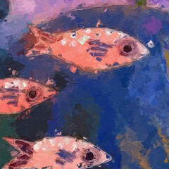 Various oil paintings, flowers, forests, tropical leaves, birds, giraffes, elephants, fish,...