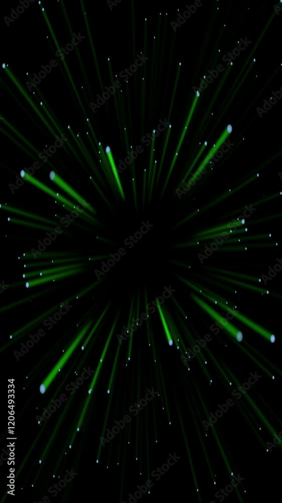 Wall mural vertical green streak laser light flight 4k loop features bright green streaks of lights emanating f