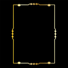 Golden art deco. Elegant rectangular frame. Decorative vintage outline. Black background highlight.