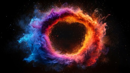 Fototapeta premium Vibrant colored powder forming a circular ring