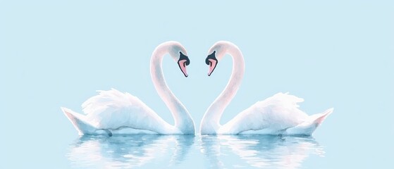 Swan heart watercolor art on pastel blue background