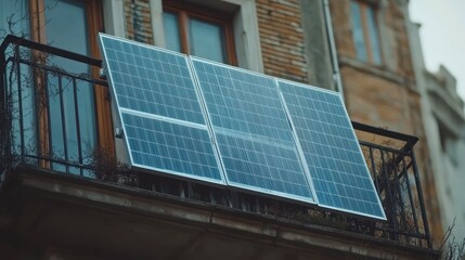 Fototapeta premium Solar Panels Installed on Urban Balcony in Residential Area