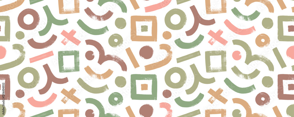 Aufkleber pastel colored abstract seamless pattern with bold brush drawn geometric shapes and curved lines. ab