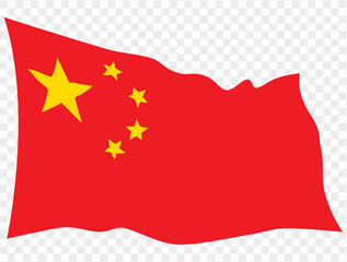 Waving China flag isolated on transparent PNG background. Perfect for designs, high-quality  vector image.
