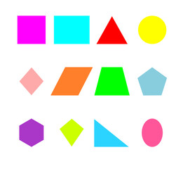 Geometric colorful shape with name. basic shapes set isolated on white background. Vector illustration for math and school lesson.