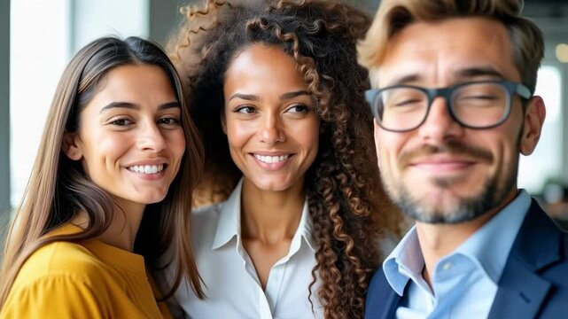 Diverse Group of Young Professionals Smiling Together in Modern Office Setting, Celebrating Teamwork and Friendship with Positive Vibes