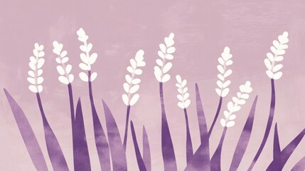 Delicate purple and white floral illustration. Soft, calming tones.