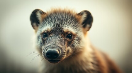 Obraz premium Close-up portrait of a young, curious-looking hog badger.