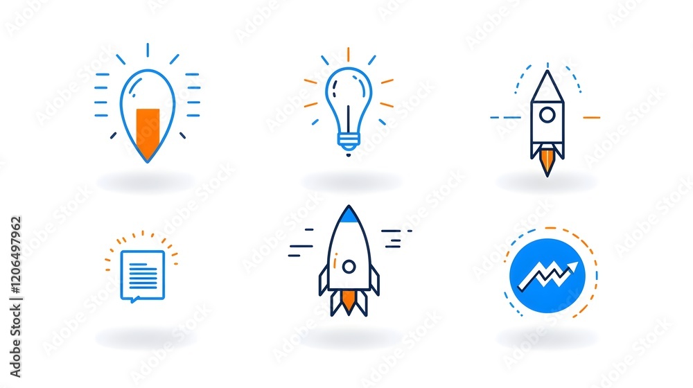 Poster This minimal design set provides a visual collection of 6 linear corporate outline icons focusing on key business strategies company growth and organizational goal achievement