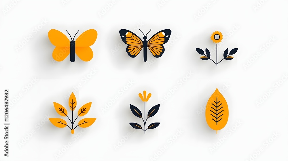 Leinwandbilder collection of 6 simple and modern linear icons illustrating key botanical concepts such as ecosystem