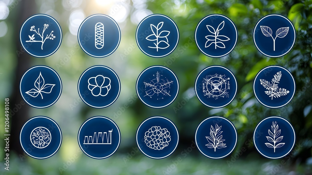 Aufkleber elegant collection of 15 botanical icons in a linear style featuring detailed symbols representing p
