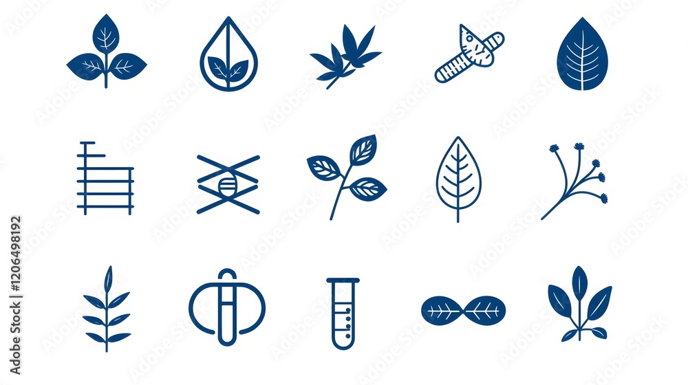 Aufkleber elegant set of 15 botanical icons in a linear style featuring detailed symbols representing plant dn