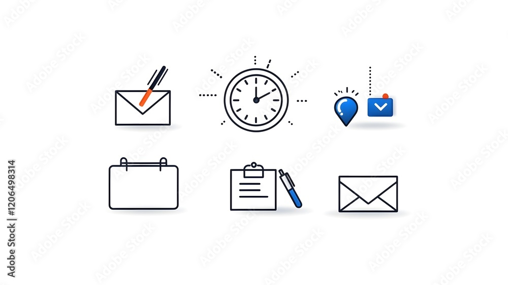 Aufkleber Collection of 6 clean minimalist linear icons designed to represent various elements of digital form filling data entry and online processes